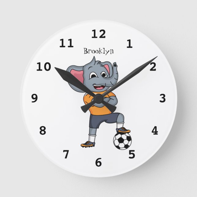 Elephant soccer player cartoon illustration round clock (Front)