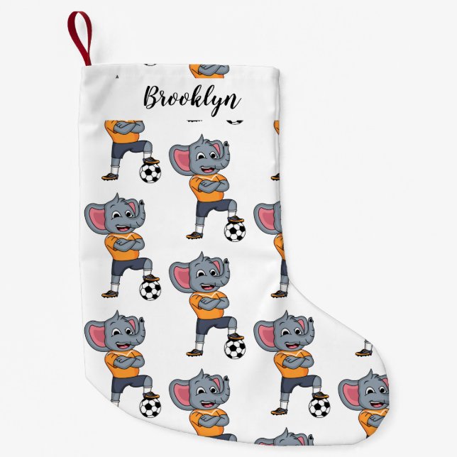 Elephant soccer player cartoon illustration small christmas stocking (Front)