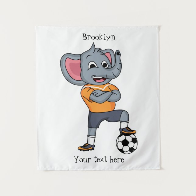 Elephant soccer player cartoon illustration tapestry (Front)