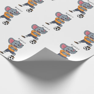 Elephant soccer player cartoon illustration wrapping paper
