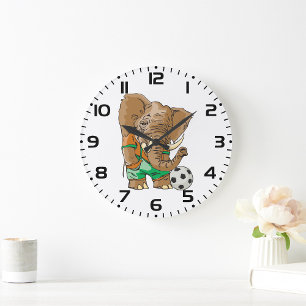 Elephant Soccer Player Funny Sports Animal  Large Clock