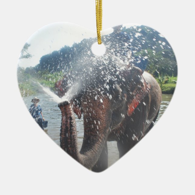 Elephant spraying water ceramic tree decoration (Front)