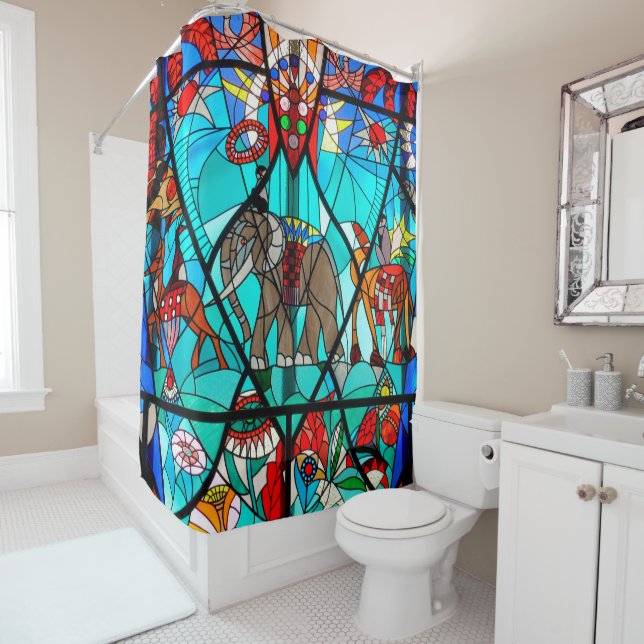 Elephant Stained Glass Shower Curtain (In Situ)