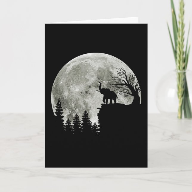 Elephant Stand On Mountain Spooky Halloween Moon Card (Front)