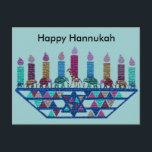 Elephant Star Menorah Postcards<br><div class="desc">Graphic illustration of an elephants,  giraffe,  and Star of David menorah design.</div>