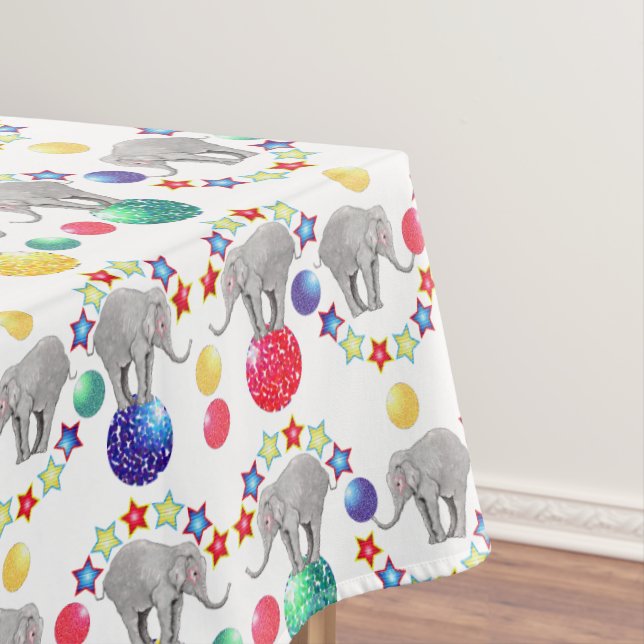 Elephant Stars Circus Pattern Tablecloth (In Situ)