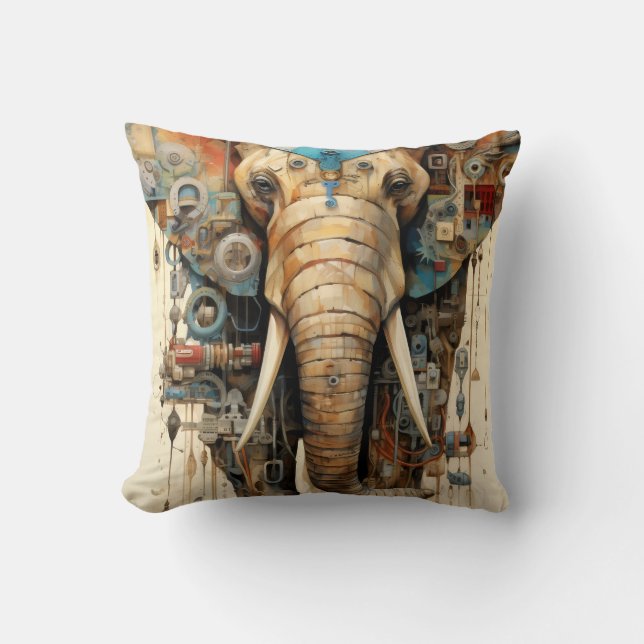 Elephant steampunk artsy cushion (Front)