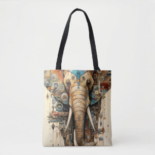 Elephant steampunk artsy tote bag