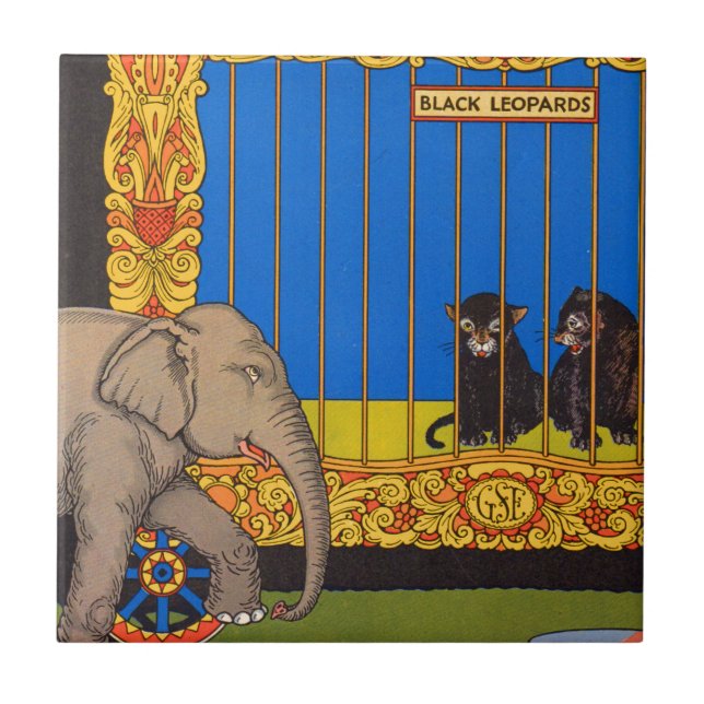 elephant strolling past the black leopards cage tile (Front)