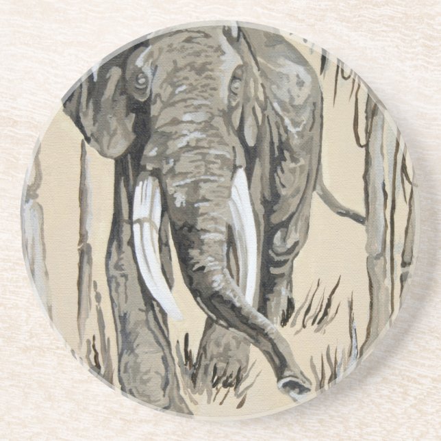 Elephant Strolling Through Wooded Savanna Art Coaster (Front)