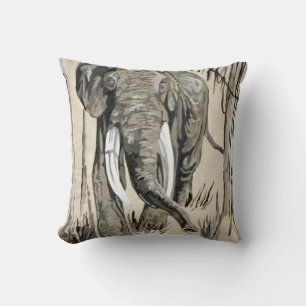 Elephant Strolling Through Wooded Savanna Art Cushion
