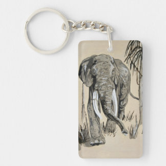 Elephant Strolling Through Wooded Savanna Art Key Ring