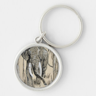Elephant Strolling Through Wooded Savanna Art Key Ring