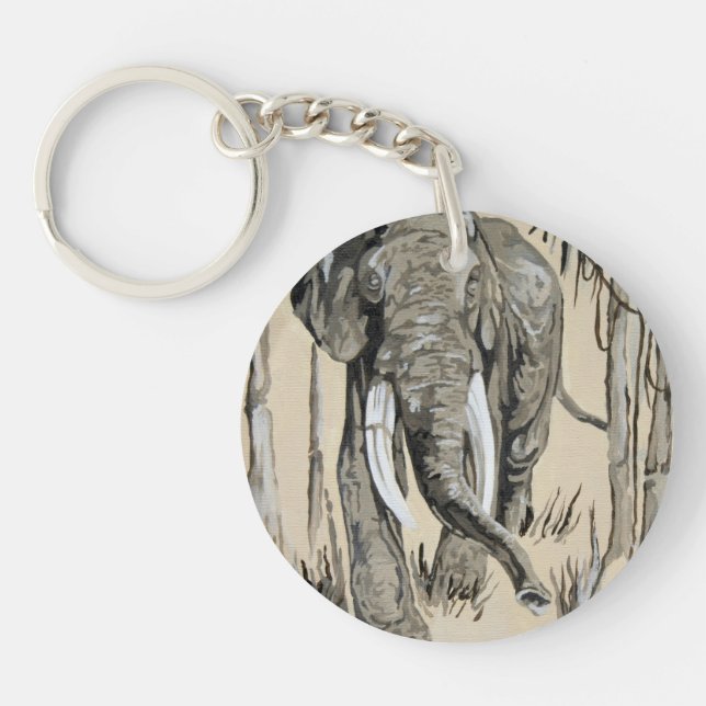 Elephant Strolling Through Wooded Savanna Art Key Ring (Front)