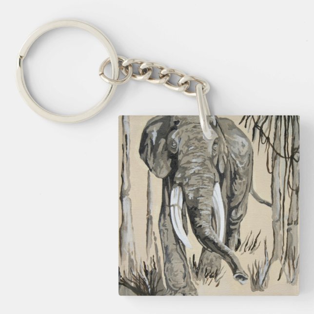 Elephant Strolling Through Wooded Savanna Art Key Ring (Front)