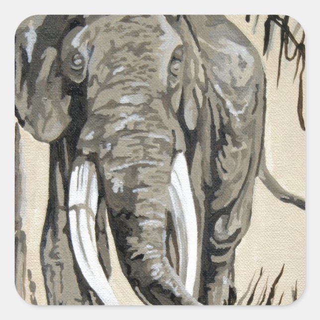 Elephant Strolling Through Wooded Savanna Art Square Sticker (Front)