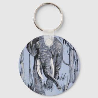 Elephant Strolling Through Wooded Savanna In Blue Key Ring