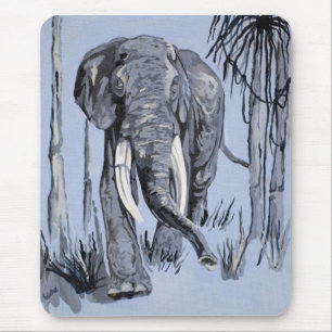 Elephant Strolling Through Wooded Savanna In Blue Mouse Pad