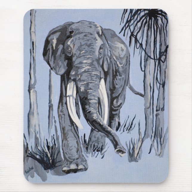 Elephant Strolling Through Wooded Savanna In Blue Mouse Pad (Front)