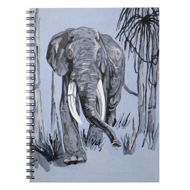 Elephant Strolling Through Wooded Savanna In Blue Notebook (Front)