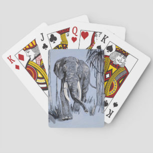 Elephant Strolling Through Wooded Savanna In Blue Playing Cards