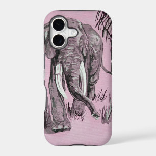 Elephant Strolling Through Wooded Savanna In Pink