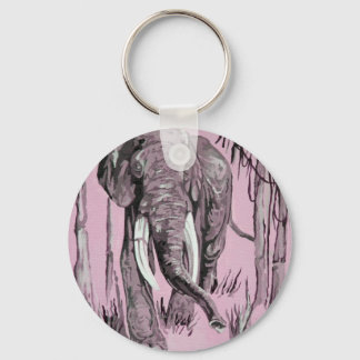 Elephant Strolling Through Wooded Savanna In Pink Key Ring