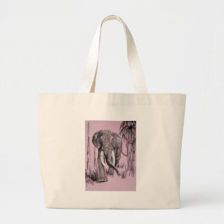 Elephant Strolling Through Wooded Savanna In Pink Large Tote Bag