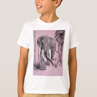 Elephant Strolling Through Wooded Savanna In Pink