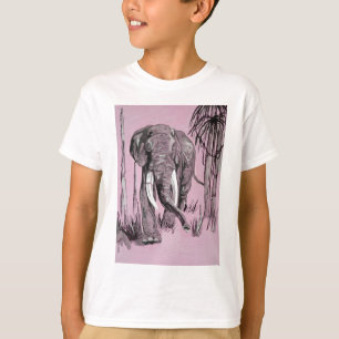 Elephant Strolling Through Wooded Savanna In Pink T-Shirt