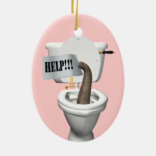 Elephant Stuck In Toilet Ceramic Tree Decoration