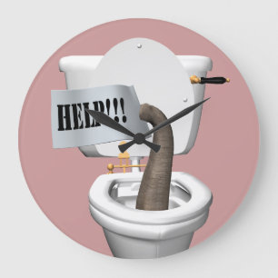 Elephant Stuck In Toilet Large Clock