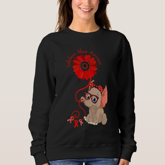 Elephant Substance Abuse Awareness Red Ribbon Glas Sweatshirt (Front)