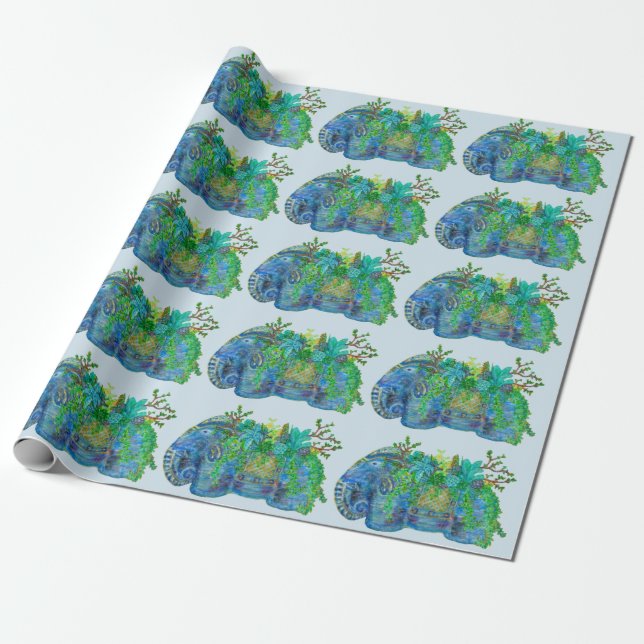Elephant Succulent Wrapping Paper (Unrolled)