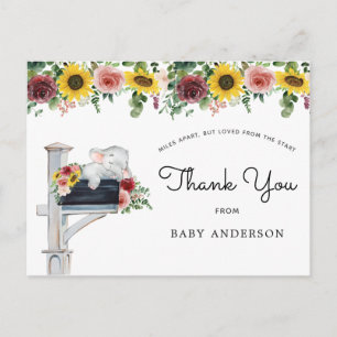 Elephant Sunflower Baby Shower by Mail Thank You Postcard