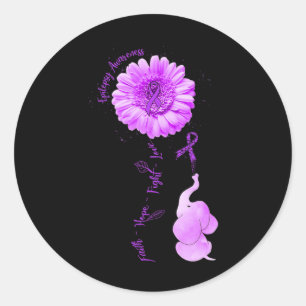 Elephant Sunflower Faith Hope Fight Love Epilepsy  Classic Round Sticker