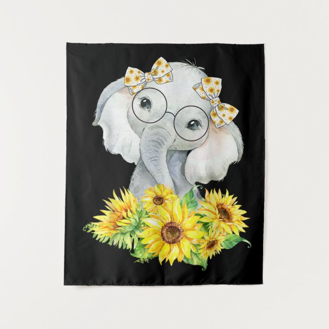 Elephant Sunflower Gifts Tapestry (Front)