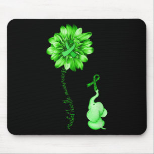 Elephant Sunflower Green Ribbon Mental Health Awar Mouse Pad