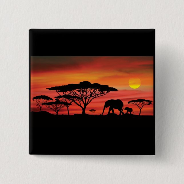 Elephant Sunset 15 Cm Square Badge (Front)
