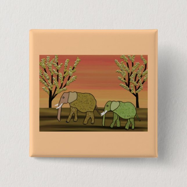 Elephant Sunset 15 Cm Square Badge (Front)