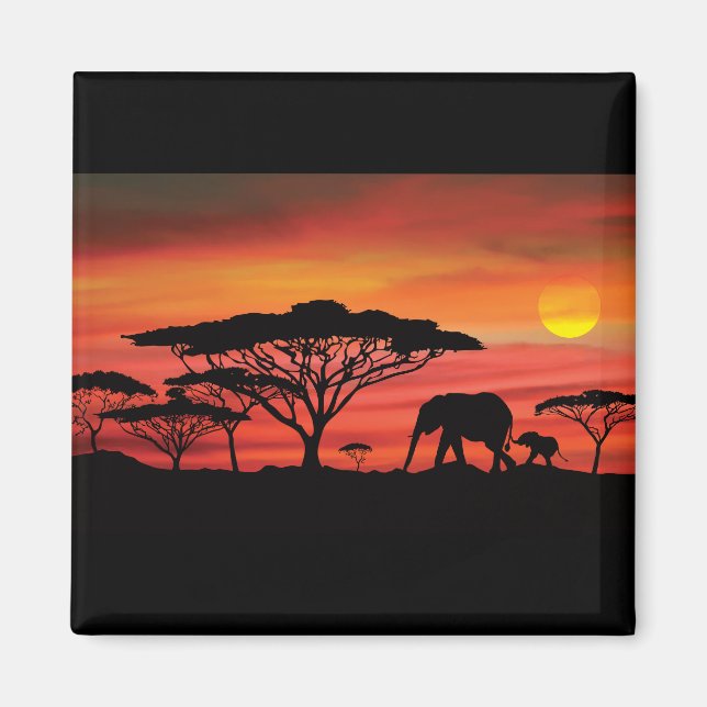 Elephant Sunset Magnet (Front)