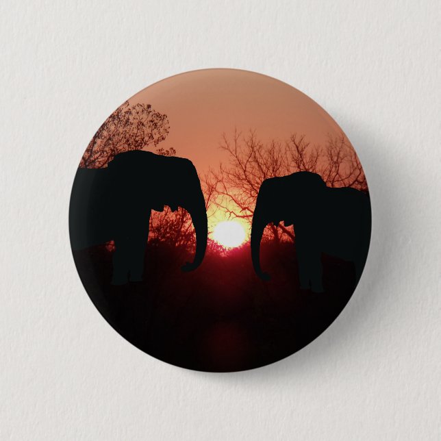 Elephant Sunset Silhouette 6 Cm Round Badge (Front)
