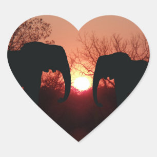 Elephant Sunset Silhouette Heart Sticker