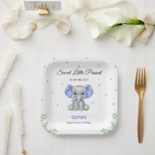 Elephant Sweet Little Peanut Boy Baby Shower Paper Plate