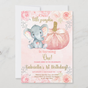 Elephant sweet little pumpkin 1st birthday invite. invitation