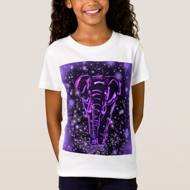 Elephant T-Shirt In Purple Pink Starry Night (Front)