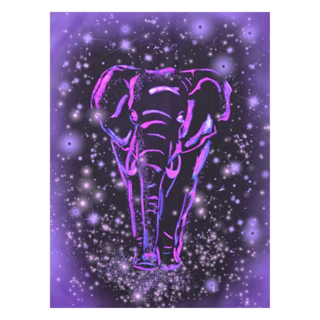Elephant Tablecloth In Purple Pink Starry Night (Front)