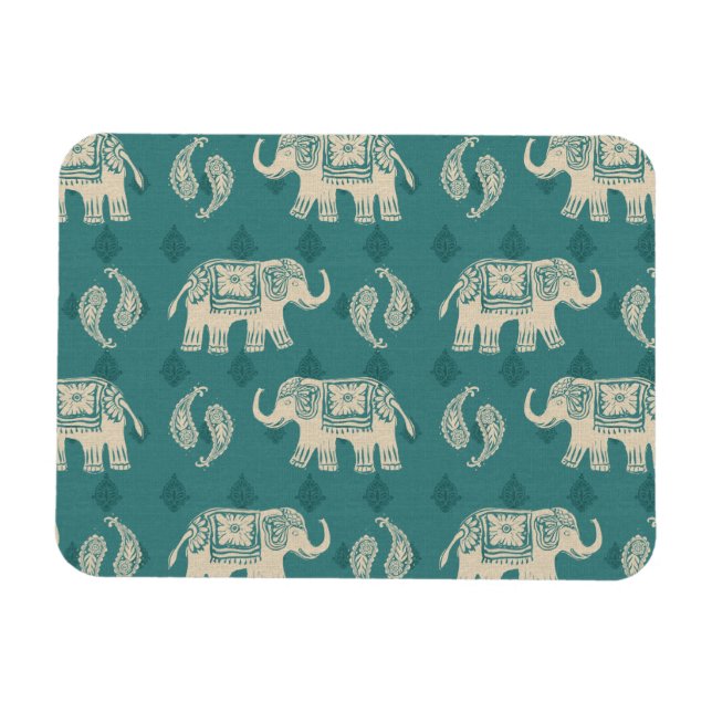 Elephant Teal Caravan Pattern Magnet (Horizontal)