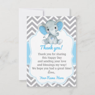 Elephant Thank You Card Blue Grey Chevron Boy