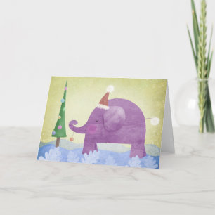 Elephant & the Christmas tree - card